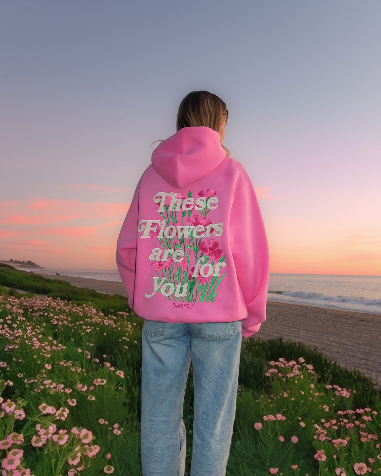 These Flowers Oversized Lux Hoodie in Pink